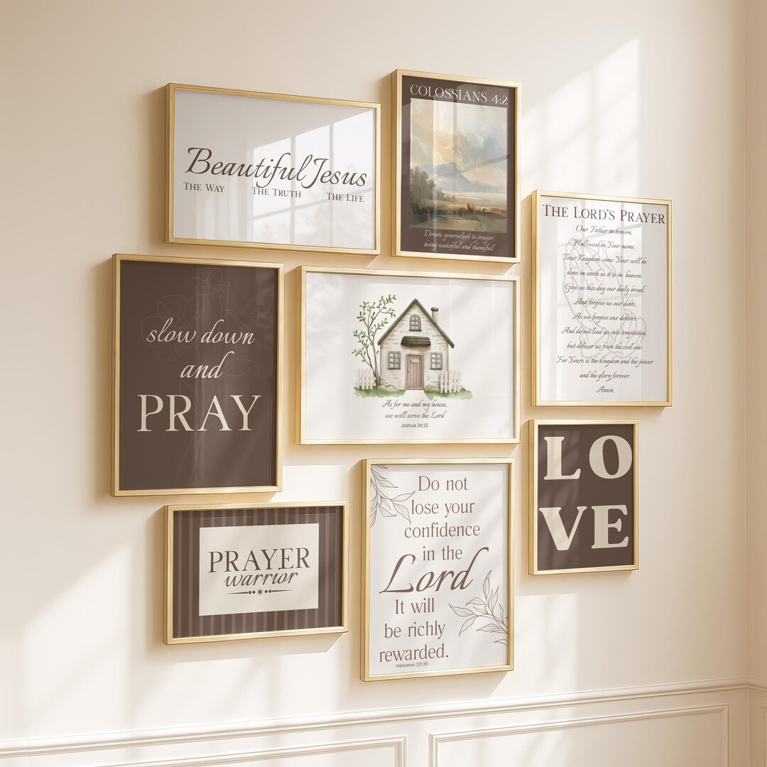Christian Prayer Wall Art Set of 9, Brown Printable Scripture Prints - Etsy