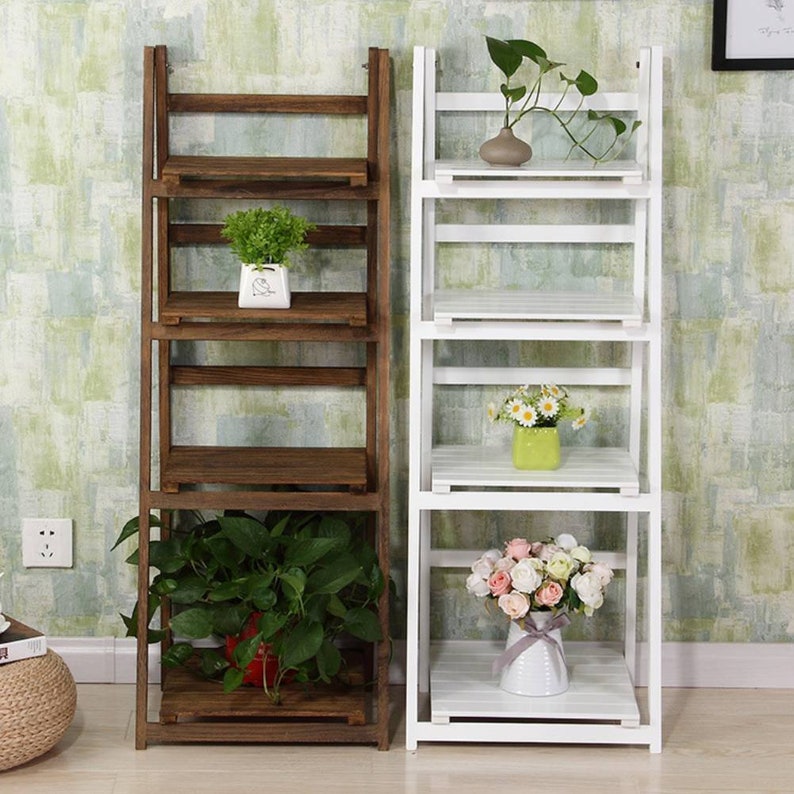 4 Tier Wooden Folding Ladder Bookshelf Plant Flower Display Etsy UK