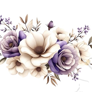Aquarela floral, Flores roxas, Clipart de buquê, Floral violeta, PNG de alta qualidade, Uso comercial, Conjunto de 24 PNGs de alta qualidade