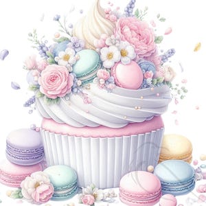 Makronen Clipart, hochauflösende PNGs, druckbare Aquarell Clipart, Papierhandwerk, Junk Journals, Makronen Cupcakes, Pastell Macaron, 17er-Set