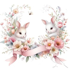 Ensemble de 19 cliparts lapin de Pâques - Joyeuses Pâques pour un usage commercial, fond transparent, téléchargement immédiat