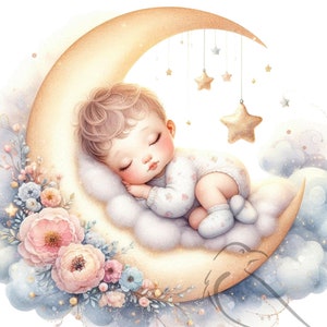 Baby shower PNG, Nursery PNG, Baby shower lunare, set trasparente di alta qualità da 14