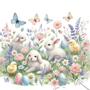 Joyeuses Pâques, aquarelle de prairie de Pâques, ensemble de 12 cliparts, utilisation commerciale de fond Transparent