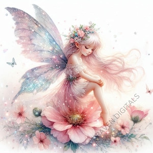 Imágenes prediseñadas de hadas florales, imágenes prediseñadas de hadas de acuarela, 16 archivos PNG con fondo, arte caprichoso para manualidades y diseño
