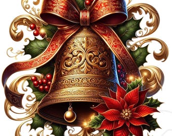 Watercolor Christmas Bells Clipart: Festive PNG Set (Digital Download, Commercial Use OK