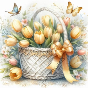 Joyeuses Pâques, Pâques aquarelle fleurs Bundle - Clipart PNG lot de 27, usage Commercial