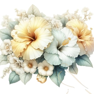 Floral Clipart, Hibiskus Clipart PNG, | Elegante Blumengrafik Druckbare Kunst & Design-Elemente zum Basteln Transparentes 31er-Set