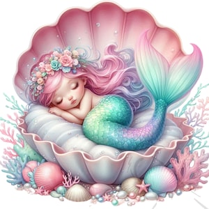 Clipart sirène - sous la mer - Png - téléchargement immédiat - clipart enfants - arrière-plans transparents, lot de 16