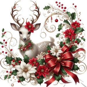 Clipart aquarelle de Noël, renne de Noël PNG, 22 haute qualité,
