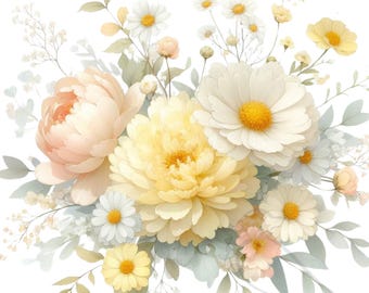 Floral Clipart, Watercolor Florals, PNG -Peony Bouquet,  Transparent background, Set of 19