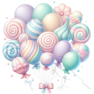 Pastell Luftballons, Geburtstag Luftballons PNG, Set von 34 PNG-Dateien Transparenter Hintergrund
