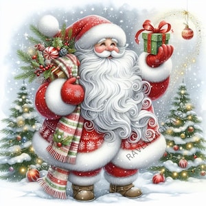 Père Noël, Noël PNG, pôle Nord, Noël aquarelle, 47 images haute résolution,