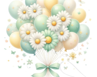 Daisy Balloons PNG: Floral Clipart, Transparent Background (Set of 15)