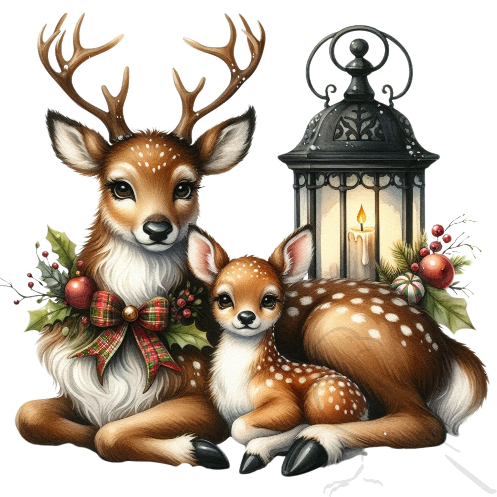 Christmas Reindeer Clipart: Watercolor PNG Illustrations (commercial ...