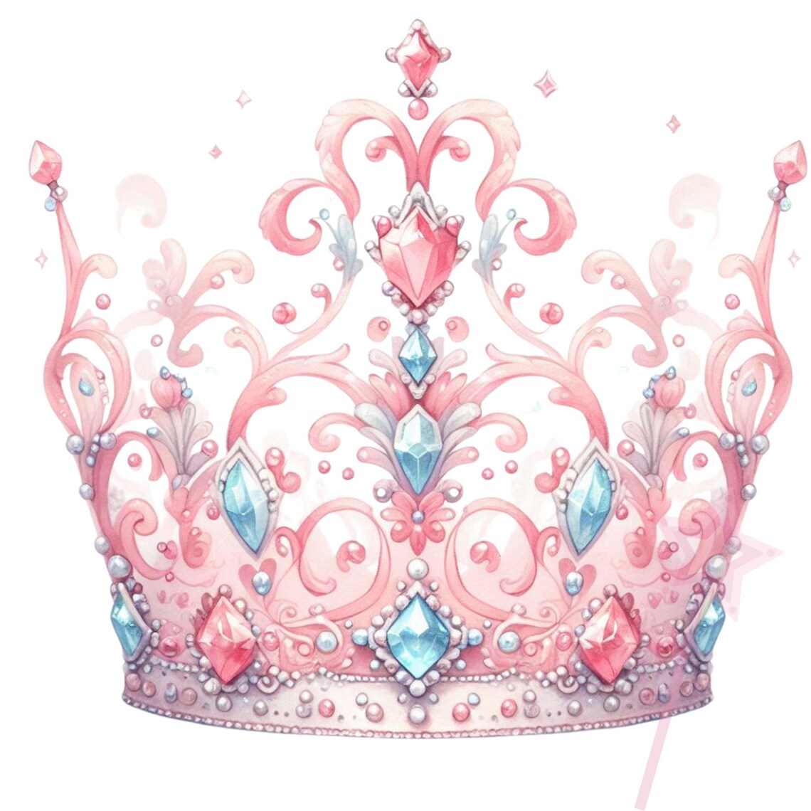Pink Princess Crown Clipart: Watercolor Tiara PNG Set - Etsy