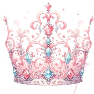 Prinzessin Krone Clipart – Pinkes Aquarell Tiara mit Sparkles | Kinder Geburtstagsparty Grafiken | Transparentes PNG Clip Art Set mit 16 Stück