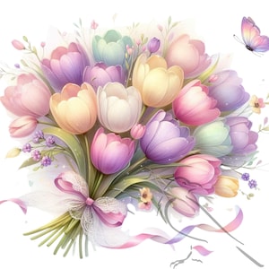 Floral Clipart, Spring Tulips, - Watercolor floral png - Watercolor flowers png - Spring flowers - Set of 29, Transparent