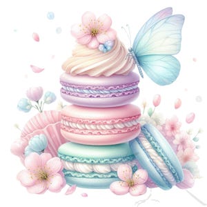 Imágenes prediseñadas de macarrones, PNG de alta calidad, imágenes prediseñadas de acuarela imprimibles, manualidades de papel, diarios basura, galletas de macarrones, macarrones pastel (juego de 18)