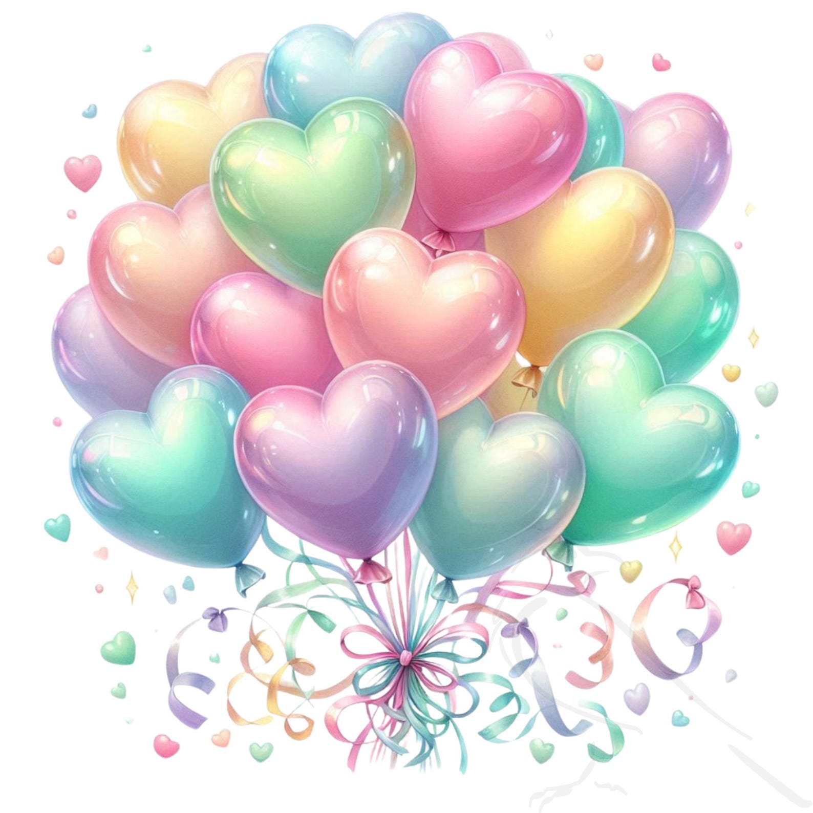Watercolor Heart Balloons Clipart: Pastel PNG Set (digital Download) - Etsy