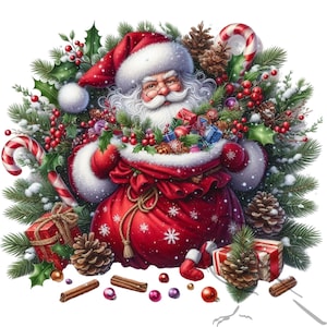 Christmas Clipart, Santa Clause PNG, North Pole, Watercolor Christmas, 17 High Resolution,