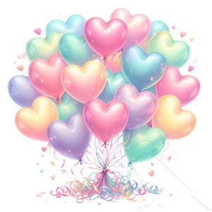 Watercolor Heart Balloons Clipart: Pastel PNG Set (digital Download) - Etsy