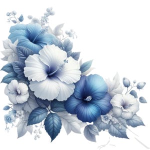 Floral Clipart, Hibiskus Clipart PNG, | Elegante Blumengrafik Druckbare Kunst & Design-Elemente zum Basteln Transparentes 16er-Set