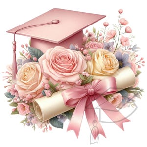 Clipart di laurea, Clipart di laurea ad acquerello, Set di 12 PNG floreali trasparenti