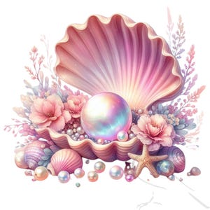Clipart sirène - sous la mer - coquillages PNG - téléchargement immédiat - clipart enfants - arrière-plans transparents lot de 14