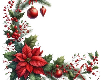 Christmas Clipart PNG,  Floral Clipart, Poinsettia Florals, 10 Commercial Use Designs