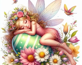 Watercolor Easter Fairies PNG Clipart Set (Commercial Use)