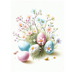 Lot de 24 oeufs de Pâques - Ensemble de 24 cliparts PNG, dessins de Joyeuses Pâques, fond Transparent, usage commercial, téléchargement immédiat