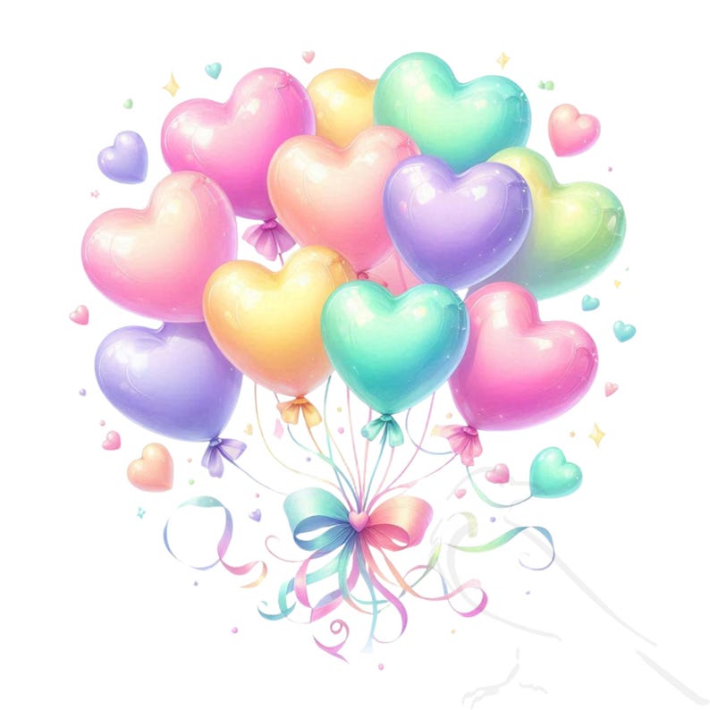 Watercolor Heart Balloons Clipart: Pastel PNG Set (digital Download) - Etsy