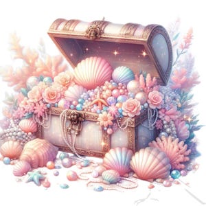 Clipart sirène - sous la mer - png - téléchargement immédiat de coffre au trésor - clipart enfants - arrière-plans transparents lot de 15