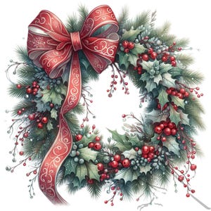 Christmas Clipart,  Christmas Wreath PNG,20  Commercial Use Designs Transparent