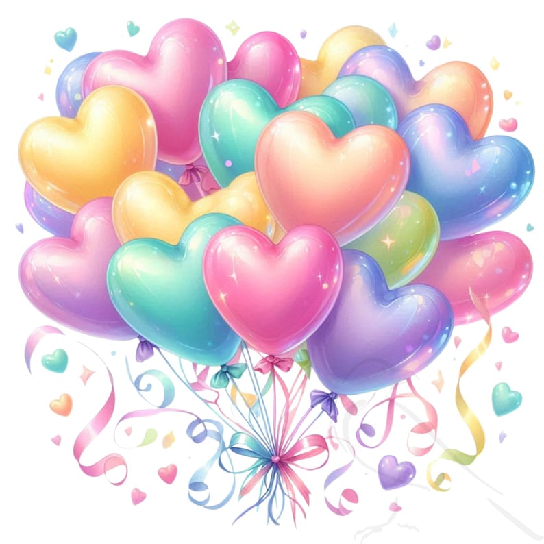 Watercolor Heart Balloons Clipart: Pastel PNG Set (digital Download) - Etsy