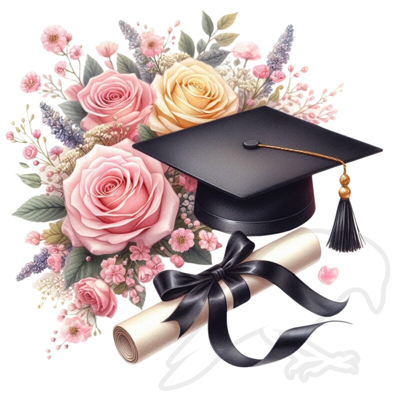 Watercolor Graduation Clipart: Floral Grad PNG Set (10 Transparent) - Etsy