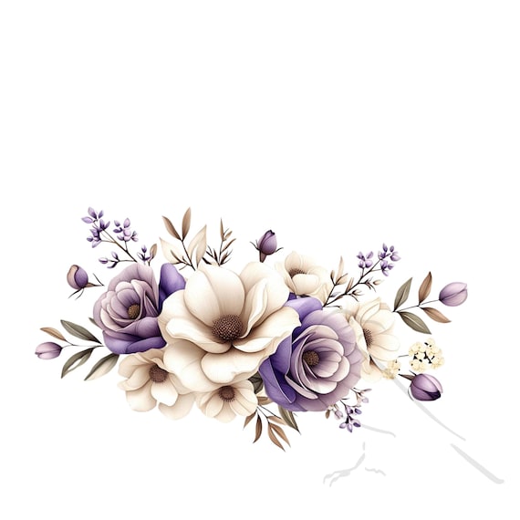 Purple Floral Clipart: Violet Flower Bouquet PNGs (Commercial Use, Digital Download)