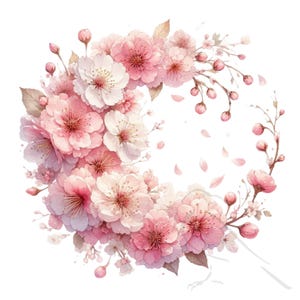 Floral Clipart, Cherry Blossom Flower Clipart, Watercolor Pink Sakura PNG, Transparent set of 16