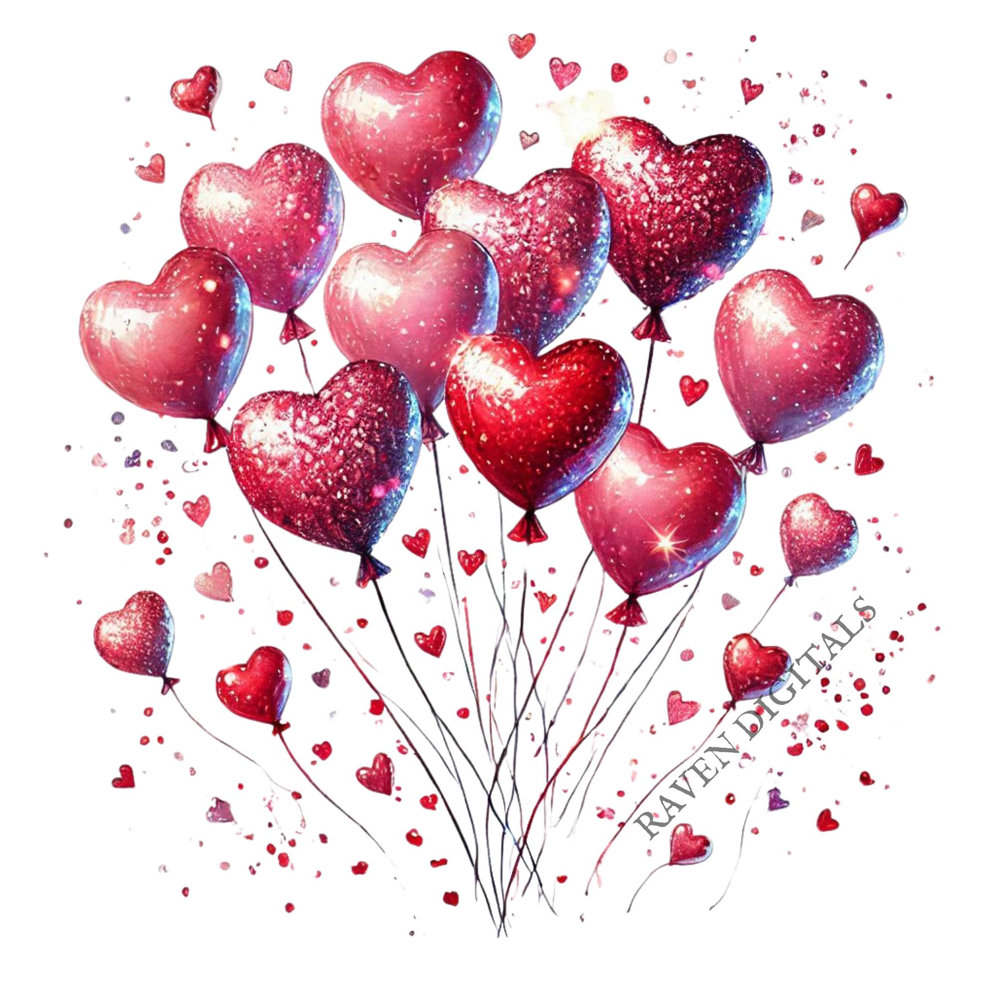Watercolor Valentine Heart Balloons PNG Clipart (set of 14) (digital ...