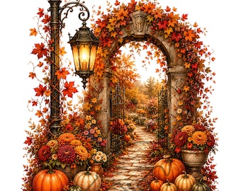 Autumn Clipart Set: Fall PNG Images, Lamppost Designs (Commercial Use) Set of 11