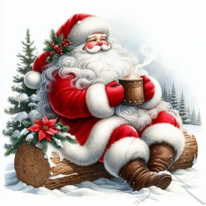Santa Claus, Christmas PNG, North Pole, Watercolor Christmas, 20 High Resolution, With Background