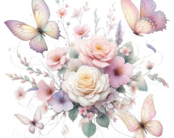 Floral Clipart, Floral Clipart PNG,  | Elegant Floral Graphics | Printable Art & Design Elements for Crafting Transparent Set of 20