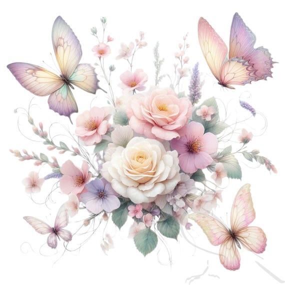 Elegant Floral Clipart PNG Set: Transparent Crafting Graphics