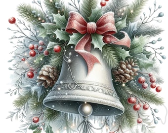 Christmas Clipart, Festive Bell PNG  Holiday Clipart,  Set of 14 Transparent Background
