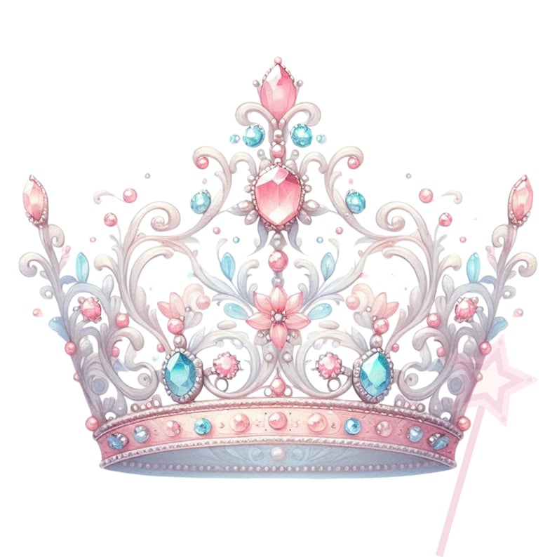 Pink Princess Crown Clipart: Watercolor Tiara PNG Set - Etsy