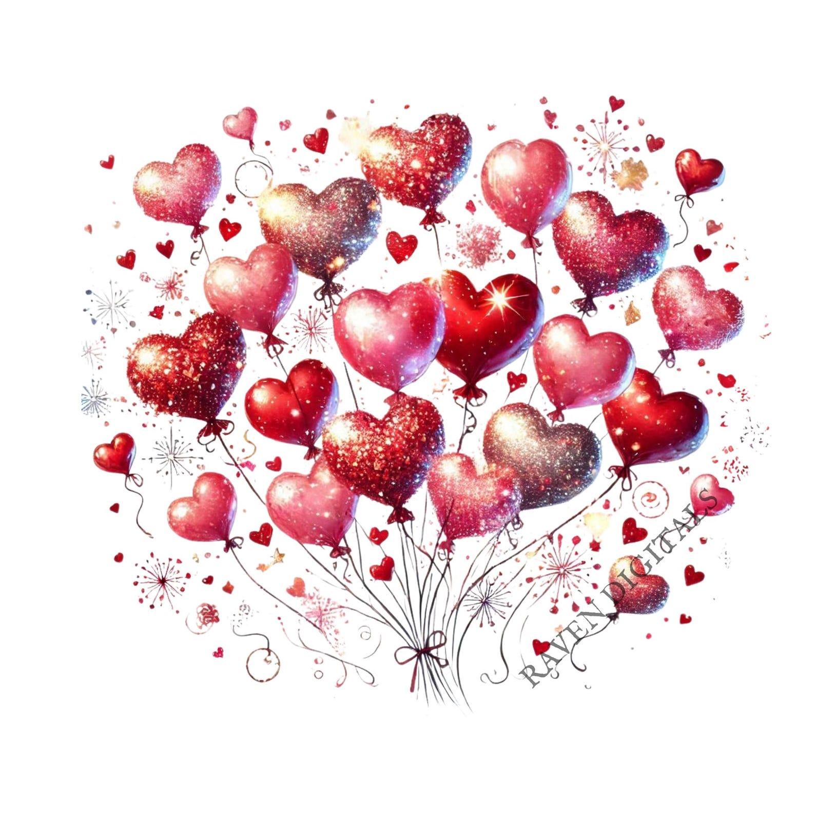 Watercolor Valentine Heart Balloons PNG Clipart (set of 14) (digital ...