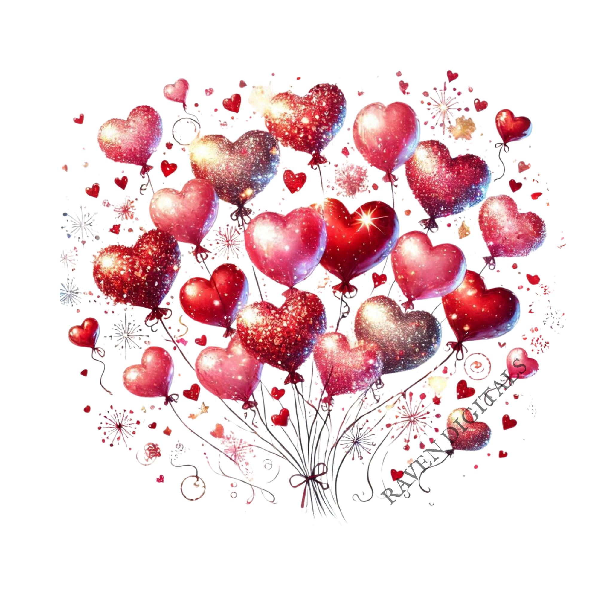 Watercolor Valentine Heart Balloons PNG Clipart (set of 14) (digital ...