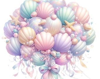Pastelkleurige zeemeermin clipart: Under the Sea png-set (digitale download)