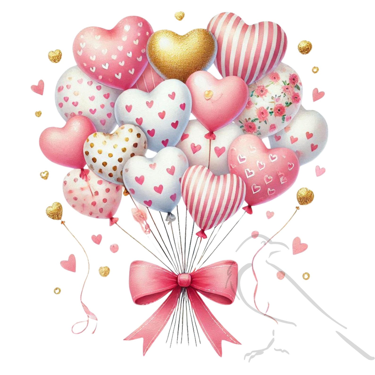 Watercolor Valentine Heart Balloons PNG Clipart (digital Download ...