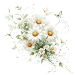 Clipart floreali, set di margherite primaverili e fiori ad acquerello in formato PNG - 13 disegni floreali, sfondi trasparenti per progetti di artigianato e fai da te
